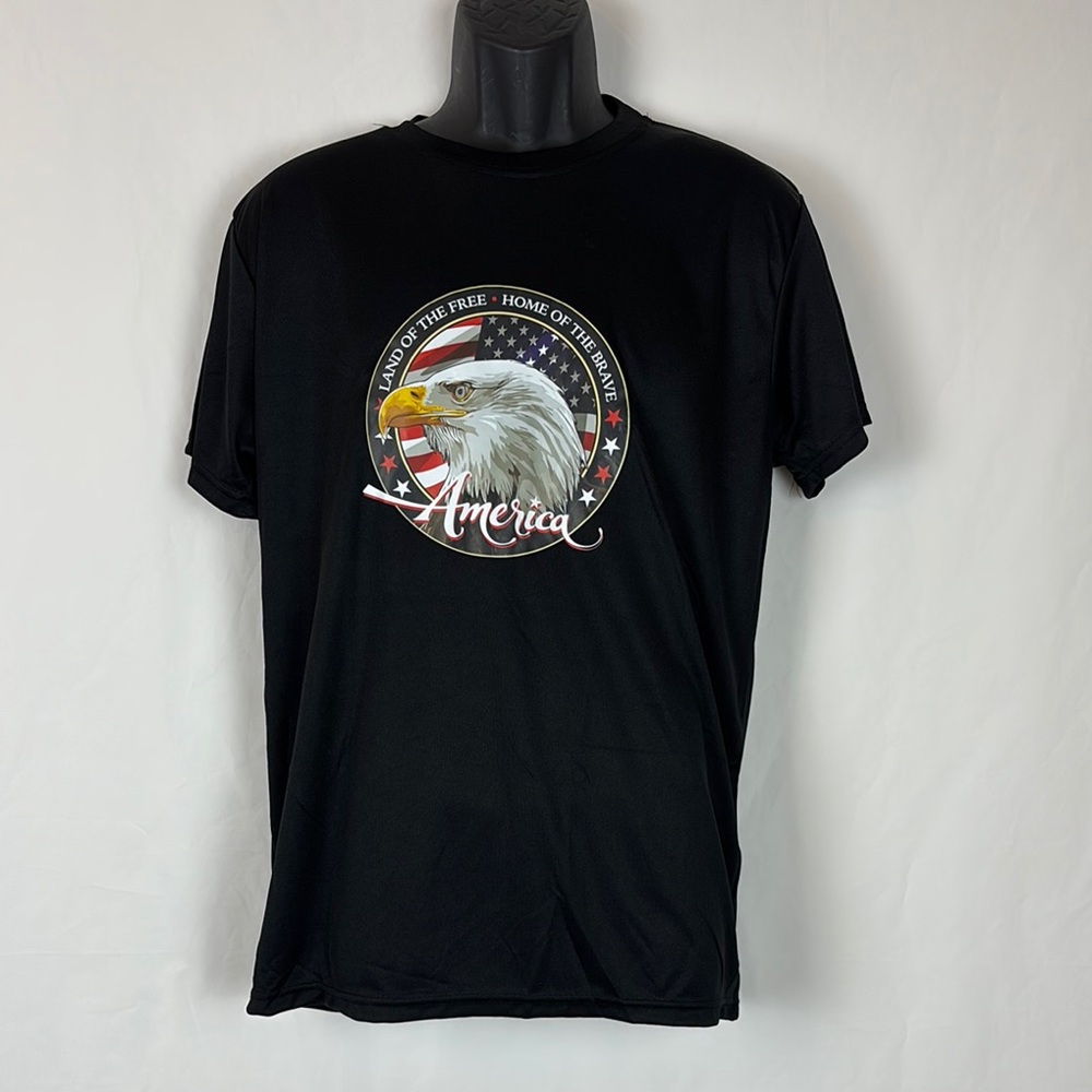 Black Graphic T-Shirt Eagle Land of the Free Home of the Brave AMERICA Men’s L